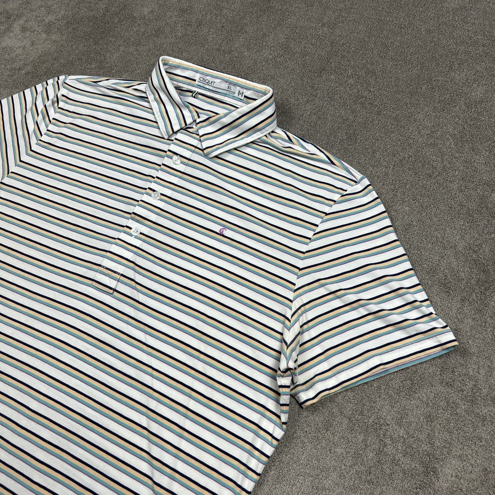 Criquet Polo Shirt Mens XL Slim Fit 4 Button Pima Stretch Casual Peru Striped